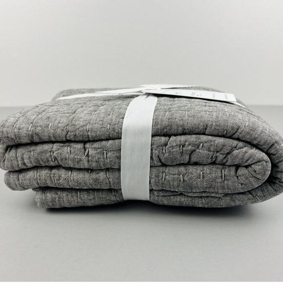 Pottery Barn Pickstitch Sham King Light Gray Linen Cotton Pillow Cover NWT - Picture 4 of 7